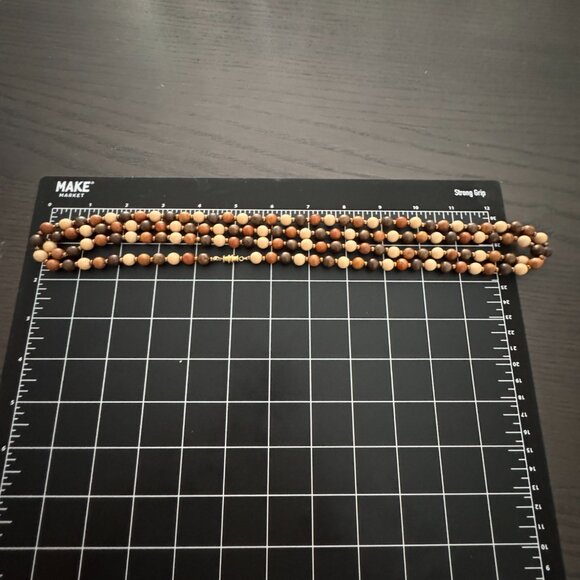 Vintage Wooden Beads Very Long Necklace 3 Tones 55 inches - Picture 9 of 9